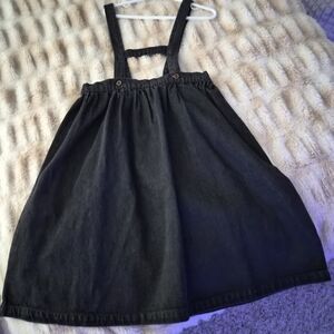 Girls Black Denim Pinafore Dress with Straps